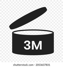 3m period after open pao icon sign flat style design vector illustration isolated on transparent background. 3 month pao expiration period for cosmetic packaging line art symbol.