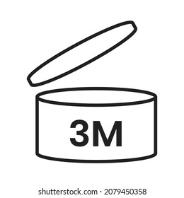3m period after open pao icon sign flat style design vector illustration isolated on white background. Three month pao expiration period for cosmetic packaging line art symbol.