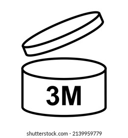 3m period after opening pao icon sign flat style design vector illustration isolated white background. 3 month day expiration period for cosmetic packaging line art symbol.