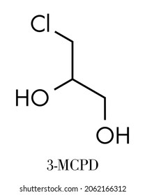 3-MCPD carcinogenic food by-product molecule. Produced when hydrochloric acid is added to food to speed up protein hydrolysis. Skeletal formula.
