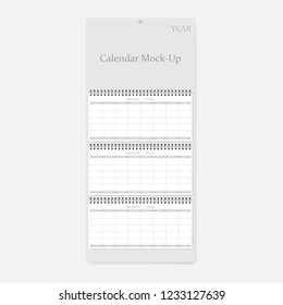 3-month quarterly vertical wall spiral calendar for any year with week numbering. Vector mock-up for design.