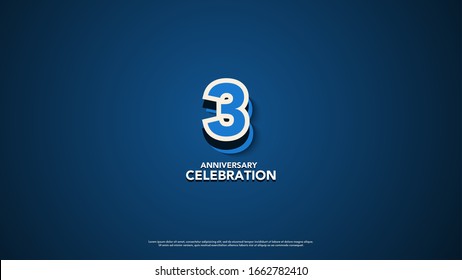 3nd anniversary background with illustrations of blue numbers and 2d light effects