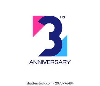 3nd anniversary geometric logo. Design with triangle shapes for birthday or celebration