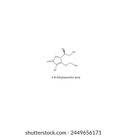 3-O-Ethylascorbic skeletal structure diagram.Vitamin C derivative compound molecule scientific illustration on white background.