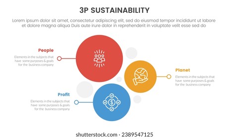 3p sustainability triple bottom line infographic 3 point stage template with vertical circle stack direction for slide presentation