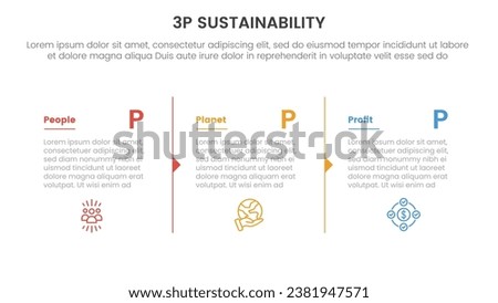 3p sustainability triple bottom line infographic 3 point stage template with column separation with arrow outline for slide presentation