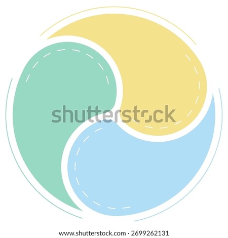 3-Part Circular Cycle Vector Element. This minimalist illustration features three static, solid-color segments within a circle, representing interconnected components or balanced ideas