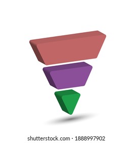 3-part lead generation template. Marketing pyramid or sales conversion cone. Infographics, three-dimensional design.