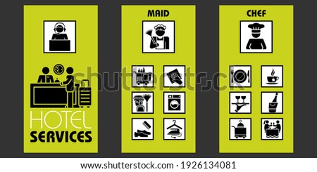 3-part leaflet made up of a set of pictograms symbolizing the services offered in a hotel. 