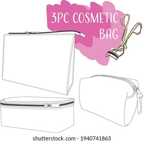 3pc Cosmetic Make Up Bag template Design set 