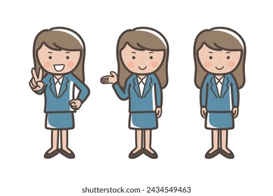 3-pose set of a business woman in a blue suit_piece_guide_explanation