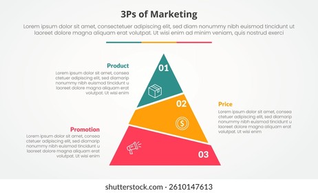 3ps marketing infographic concept for slide presentation with slice pyramid unbalance with 3 point list with flat style vector