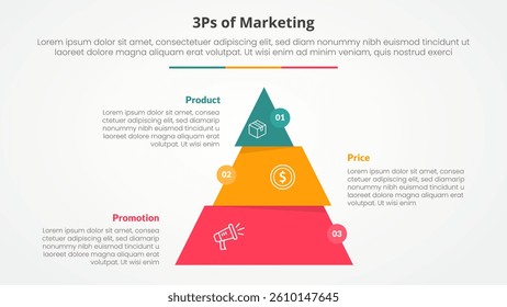 3ps marketing infographic concept for slide presentation with pyramid slice divide move wobble with 3 point list with flat style vector