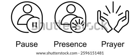 3Ps Religion banner web icon vector illustration of Pause, Presence, Prayer