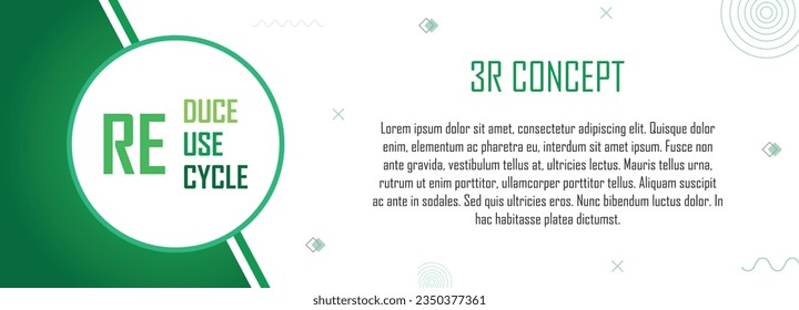 3R concept banner with abstract pattern design, reduce, reuse, recycle, save the earth and nature, go green, environment day, eco friendly, copy space for text
