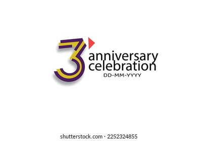 3rd, 3 years, 3 year anniversary
 celebration abstract style logotype. anniversary with purple, yellow, orange color isolated on white background, vector design for celebration, invitation, greeting c