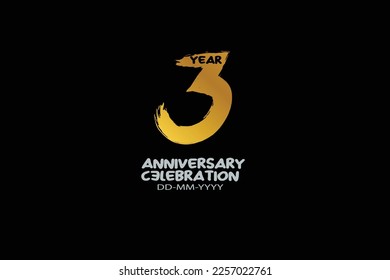 3rd, 3 years, 3 year anniversary celebration abstract style logotype. anniversary with gold color isolated on black background, vector design for celebration vector