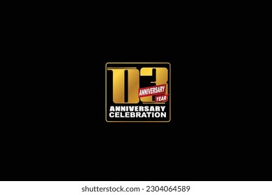 3ª, 3 años, 3 años de celebración del aniversario de un logotipo rectangular de estilo abstracto. aniversario con color dorado aislado en fondo negro, diseño vectorial para vectores de celebración
