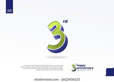 3rd Anniversary 3D Number with Silver Jubilee Design in Pear Green and Violet Blue