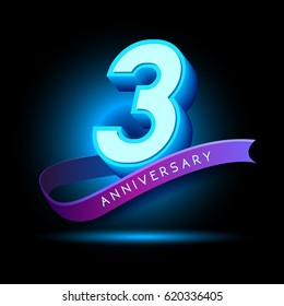 3rd Anniversary 3D text with glow effect .celebration vector  template design