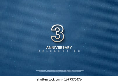 3rd anniversary background with illustrations of figures and writing below on a dark blue background.