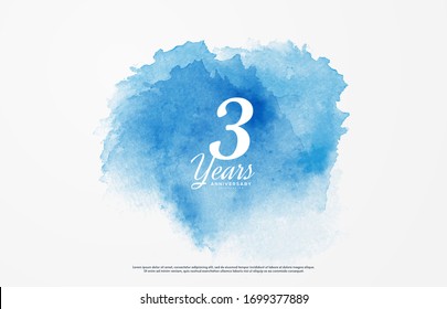 3rd anniversary background with illustrations of white numbers and the writing below on a water color background.