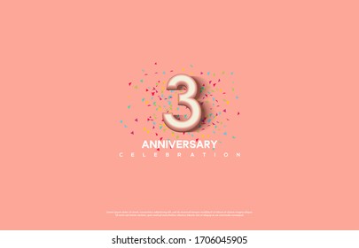 3rd anniversary background with illustrations of white numbers and pink color on the edges of numbers.