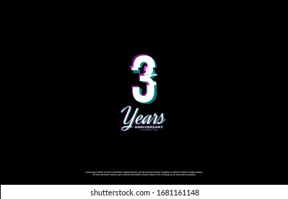 3rd anniversary background number illustration with glitch effect on black background.