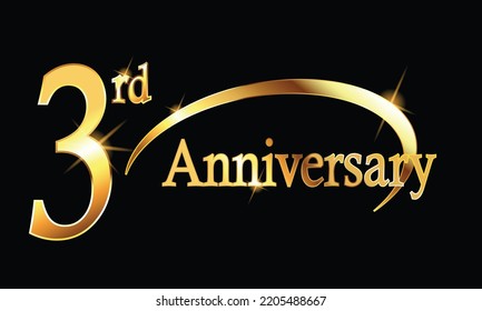 3rd Anniversary celebration. Gold Luxury Banner of 3rd Anniversary celebration. Third celebration card. Vector anniversary eps 10