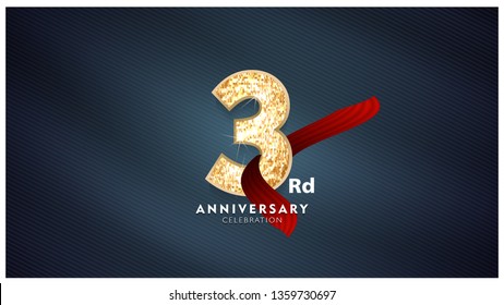 3rd Anniversary celebration - Golden numbers with red fabric background	
