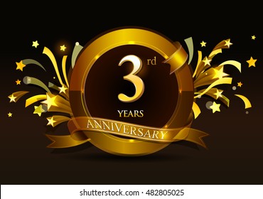 3rd anniversary celebration with golden ring and ribbon