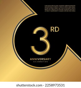 Celebración del 3er Aniversario. Diseño de logotipos con números de color dorado para un evento de celebración del aniversario. Plantillas de vectores de logotipos