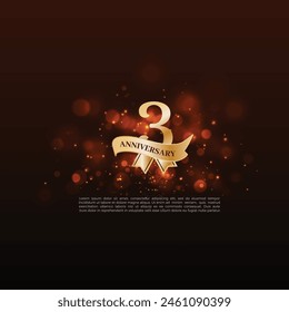 3rd Anniversary celebration logotype, 3 Anniversary celebration event, Realistic 3d sign, stars, elegant Dark background, festive illustration, Golden number 3 sparkling confetti, 4