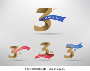 Logotipo da celebração do 3º aniversário com número alternativo e desenho da fita