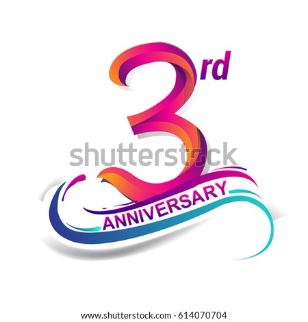 3rd anniversary celebration logotype blue and red colored. three years birthday logo on white background.