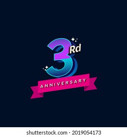 3rd anniversary celebration logotype colorful design. Simple and retro anniversary logotype design.