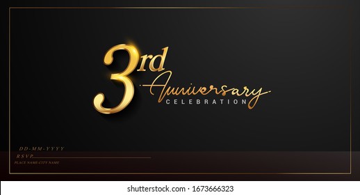 3rd anniversary celebration logotype with handwriting golden color elegant design isolated on black background. vector anniversary for celebration, invitation card, and greeting card.