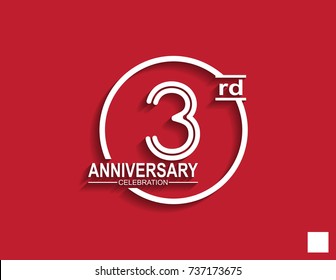 3rd anniversary celebration logotype with linked number in circle isolated on red background