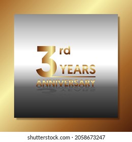 3rd anniversary, anniversary celebration vector design with gold color on silver and gold background with square shape.