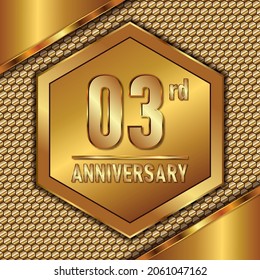 3 Aniversario, celebración del aniversario diseño vectorial con color dorado sobre fondo dorado con un diseño simple y lujoso.logo plantilla vectorial