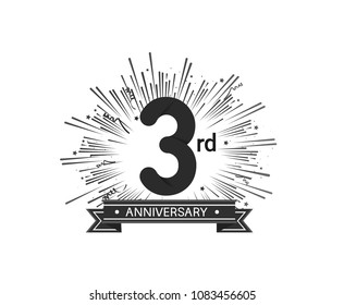 3rd anniversary design with firework and ribbon black color for use company celebration 