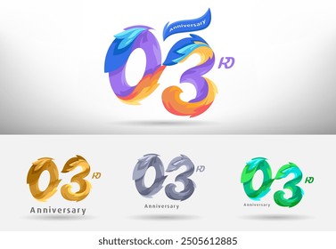 3rd Anniversary design logo. Modern colorful style. cheerful number celebration with color variation