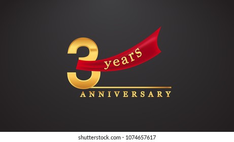 3rd anniversary design logotype golden color with red ribbon for anniversary celebration