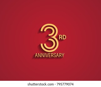 3rd anniversary design logotype with line style golden color for celebration event isolated on red background