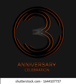 Tercer aniversario con elegantes motivos de línea negra en círculos, diseño de plantilla para el aniversario de la web, afiche creativo, folleto, volante, revista, tarjeta de invitación