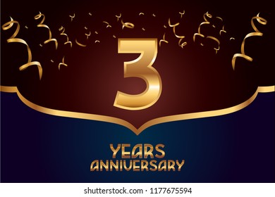 3rd Anniversary gold numbers. background for anniversary