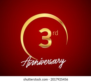 3rd anniversary golden color with circle ring isolated on red background for anniversary celebration event.
