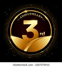 3er aniversario, diseño de plantilla de aniversario de oro. Ilustración del vector de logotipo