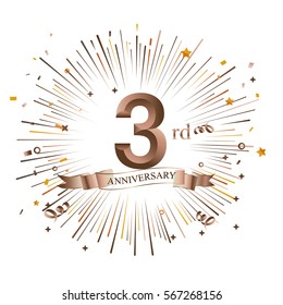 3rd Anniversary greeting Card with Starburst. Vector illustration.