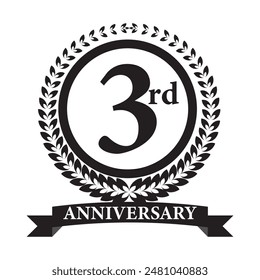 3rd anniversary icon with laurel wreath. Vector illustration.